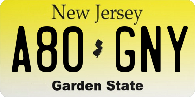 NJ license plate A80GNY