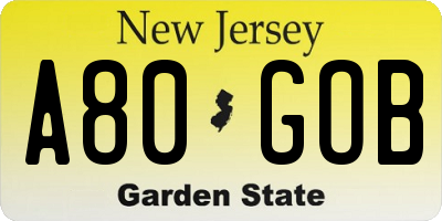 NJ license plate A80GOB