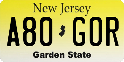 NJ license plate A80GOR
