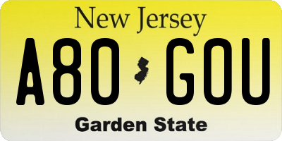 NJ license plate A80GOU