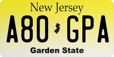 NJ license plate A80GPA