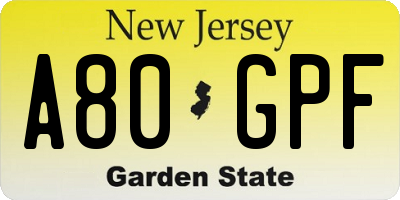 NJ license plate A80GPF