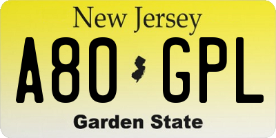 NJ license plate A80GPL