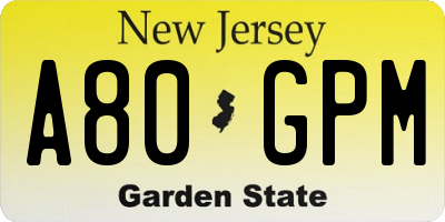 NJ license plate A80GPM