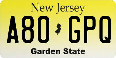 NJ license plate A80GPQ