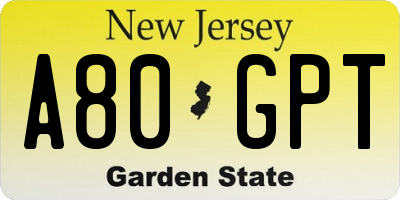 NJ license plate A80GPT