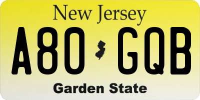 NJ license plate A80GQB