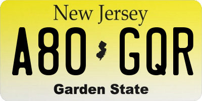 NJ license plate A80GQR