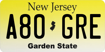 NJ license plate A80GRE