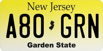 NJ license plate A80GRN