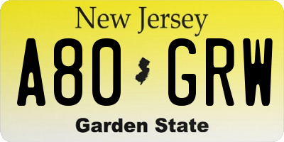 NJ license plate A80GRW