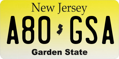 NJ license plate A80GSA