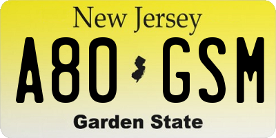 NJ license plate A80GSM