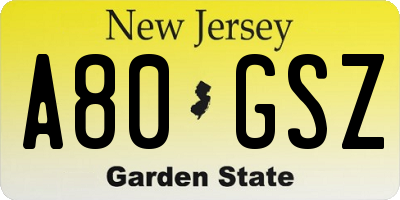 NJ license plate A80GSZ