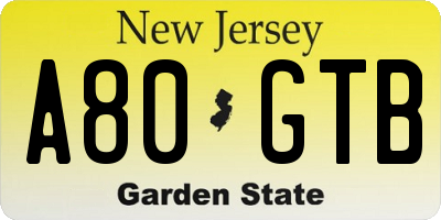 NJ license plate A80GTB