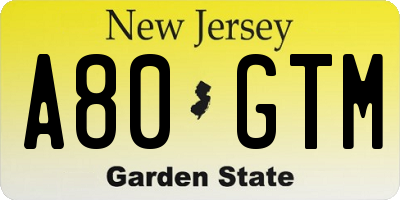 NJ license plate A80GTM