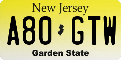 NJ license plate A80GTW