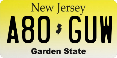 NJ license plate A80GUW