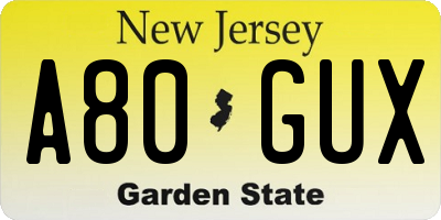 NJ license plate A80GUX