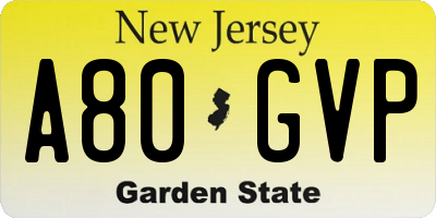NJ license plate A80GVP