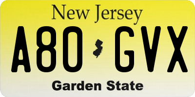 NJ license plate A80GVX