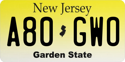 NJ license plate A80GWO