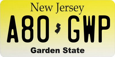 NJ license plate A80GWP