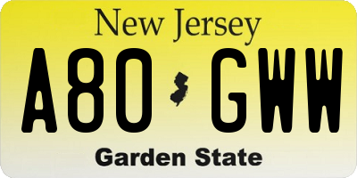 NJ license plate A80GWW