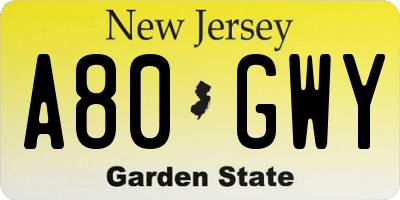 NJ license plate A80GWY