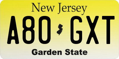 NJ license plate A80GXT