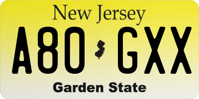 NJ license plate A80GXX