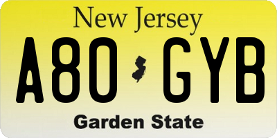 NJ license plate A80GYB