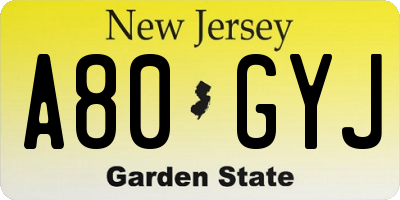 NJ license plate A80GYJ
