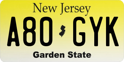 NJ license plate A80GYK