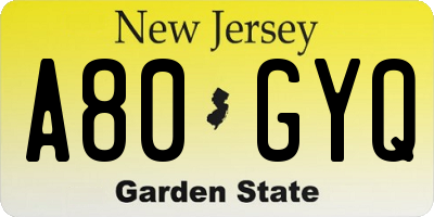 NJ license plate A80GYQ