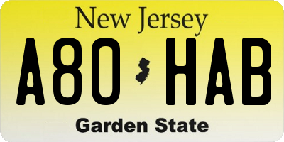 NJ license plate A80HAB