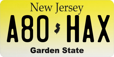 NJ license plate A80HAX