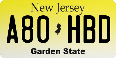 NJ license plate A80HBD