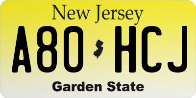 NJ license plate A80HCJ