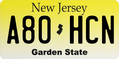 NJ license plate A80HCN