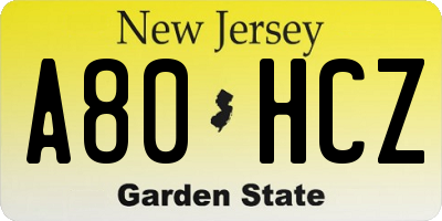 NJ license plate A80HCZ