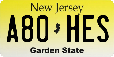 NJ license plate A80HES