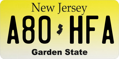 NJ license plate A80HFA
