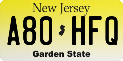 NJ license plate A80HFQ
