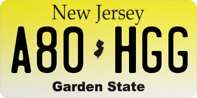 NJ license plate A80HGG
