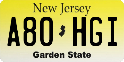 NJ license plate A80HGI