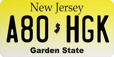 NJ license plate A80HGK