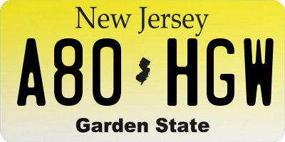 NJ license plate A80HGW