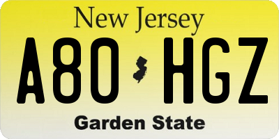 NJ license plate A80HGZ