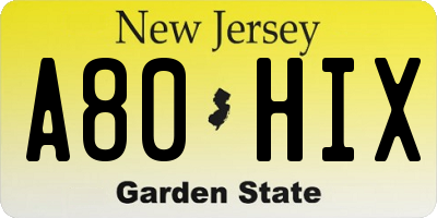 NJ license plate A80HIX